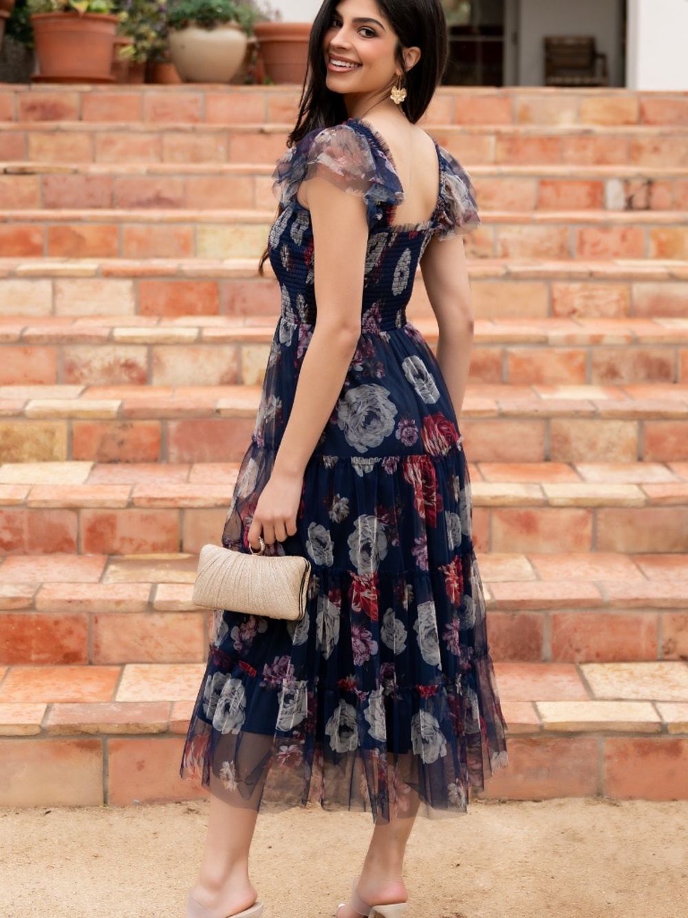 Baltic Born Clementine Tulle Midi Dress | Navy Floral Size LL - Picture 4 of 5